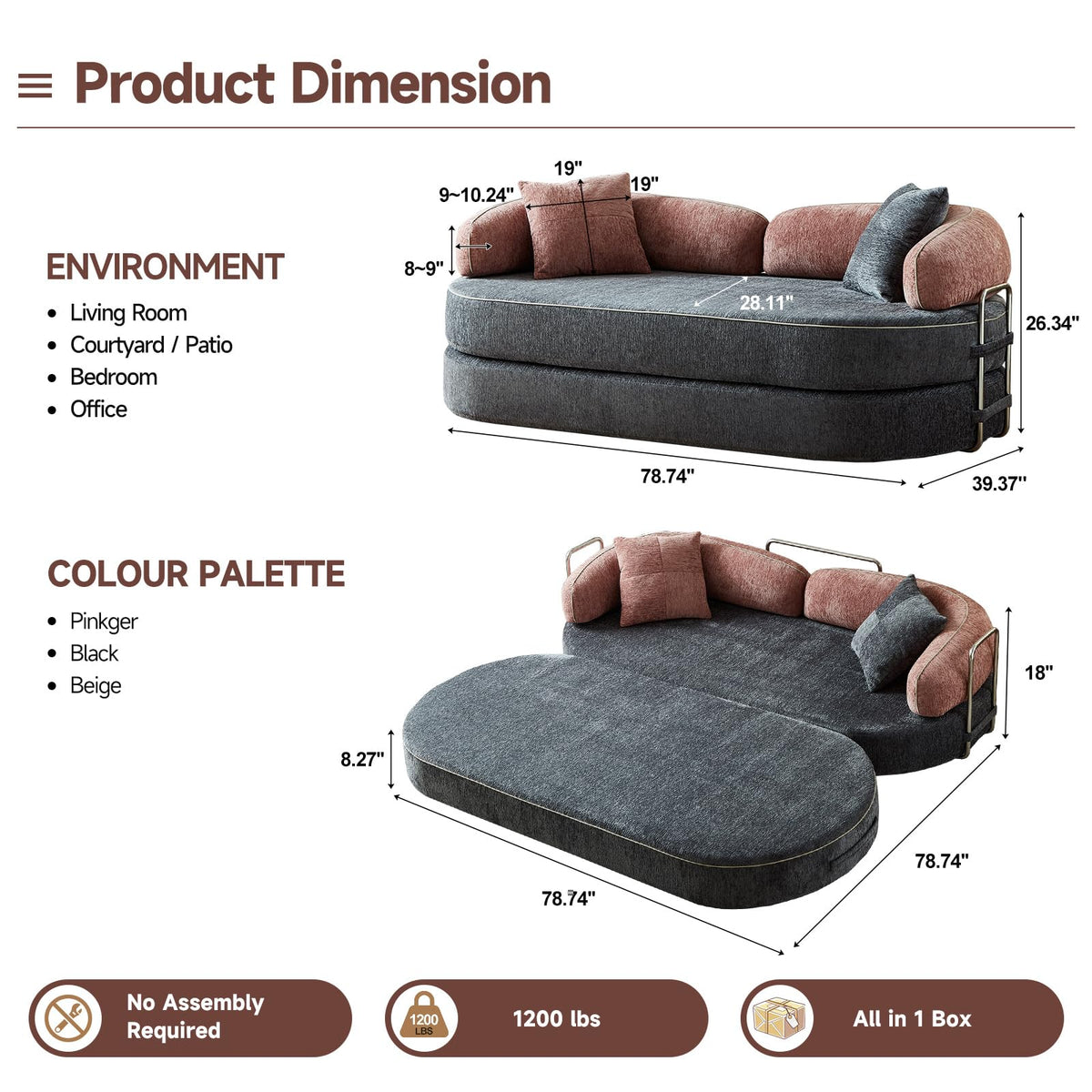 Queen Sleeper Sofa Bed Convertible Futon Couch G388