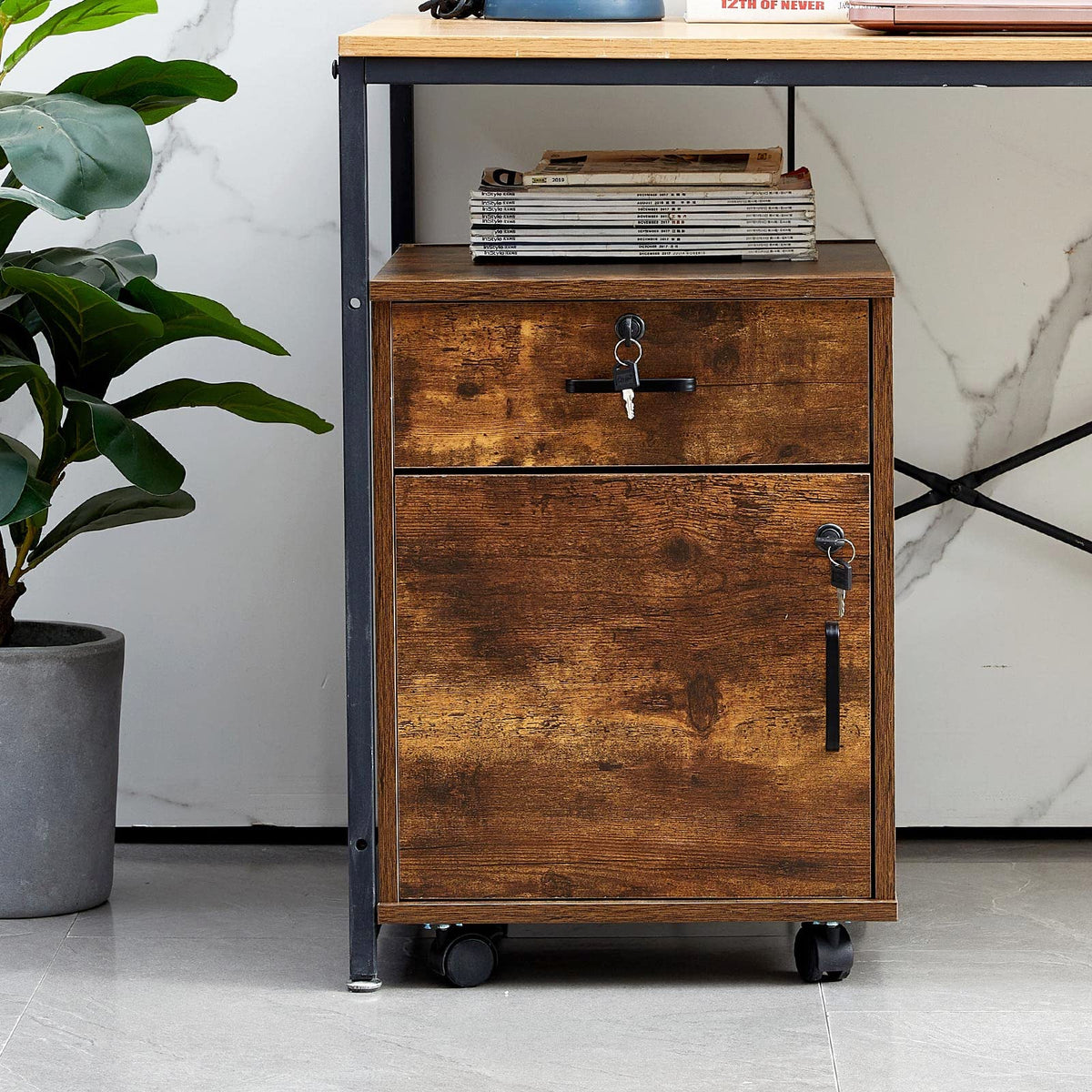 1 Drawer Wood File Cabinet with Lock and Wheels V7490