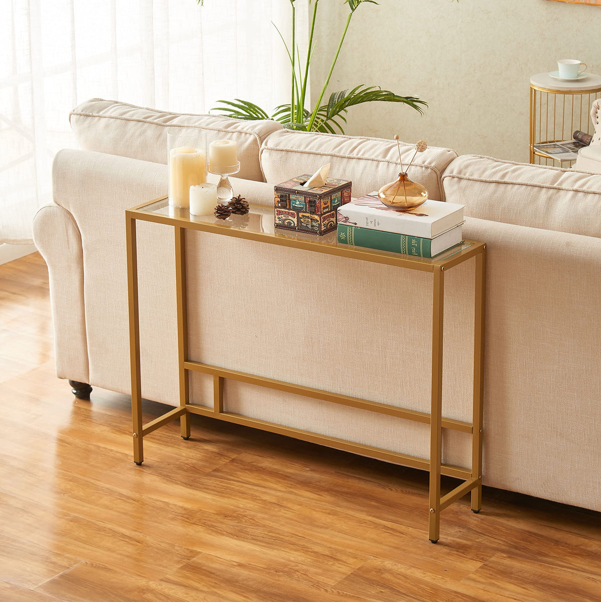 Small Modern Console Table Tempered Glass Metal Frame W95570