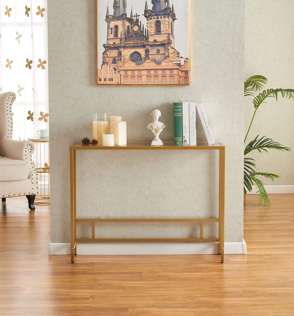 Small Modern Console Table Tempered Glass Metal Frame W95570