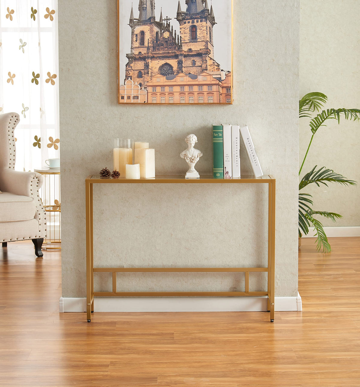 Small Modern Console Table Tempered Glass Metal Frame W95570