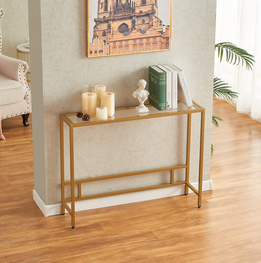 Small Modern Console Table Tempered Glass Metal Frame W95570