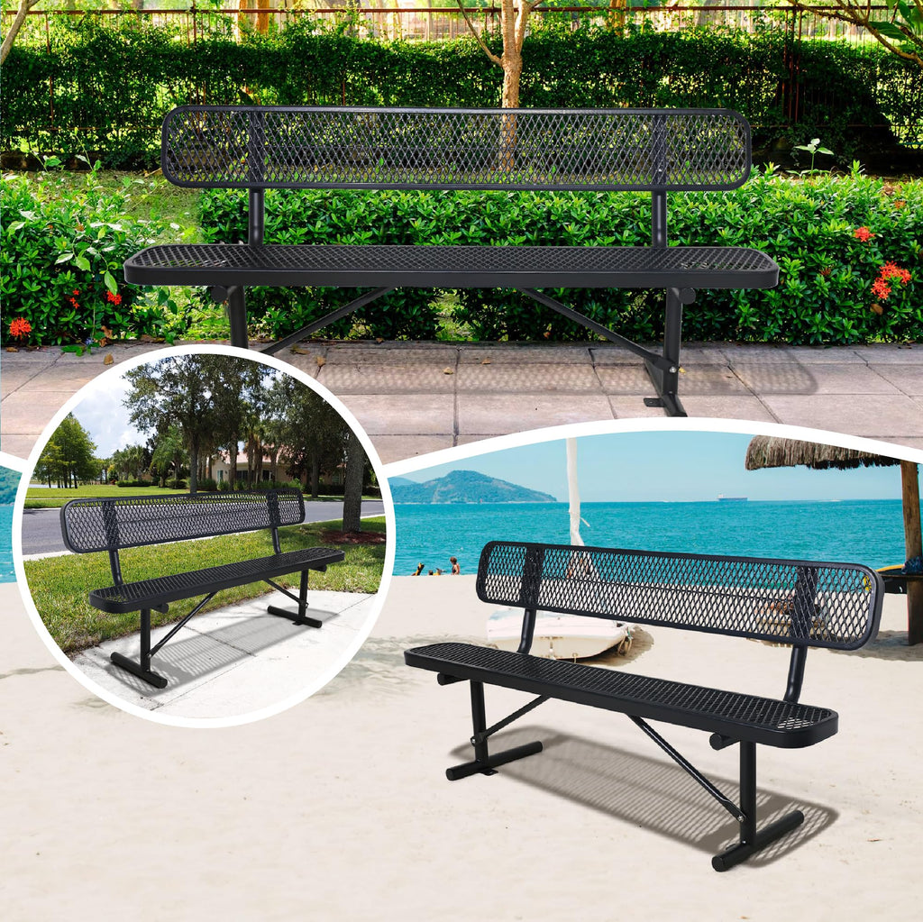 Black Metal Park Bench with Backrest F473689