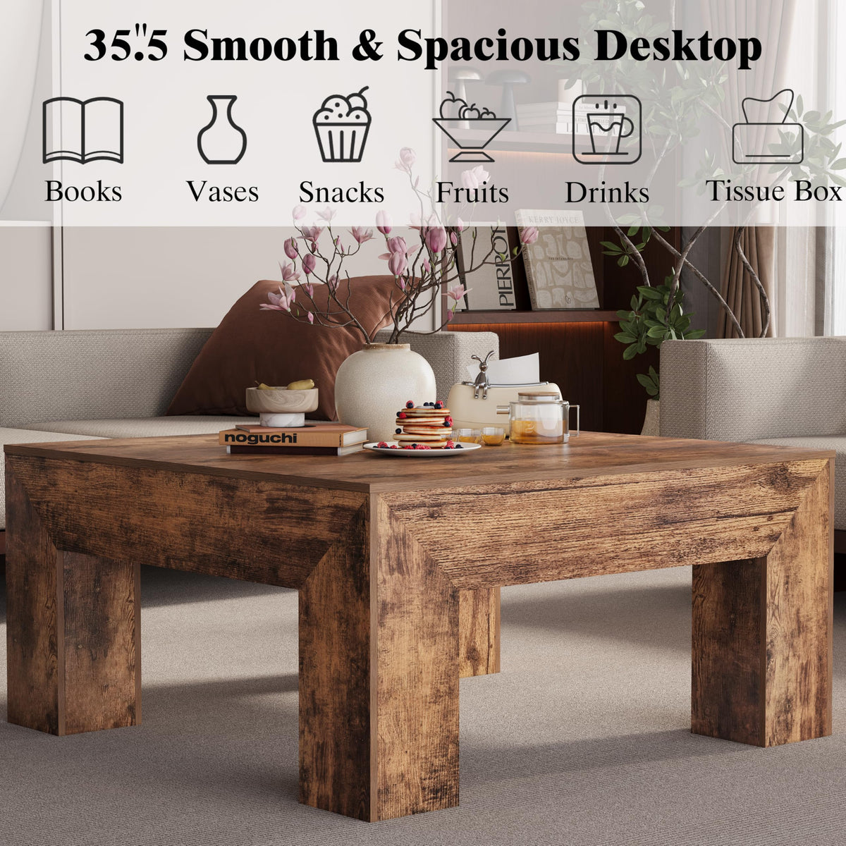 35" Wooden Square Coffee Table I159