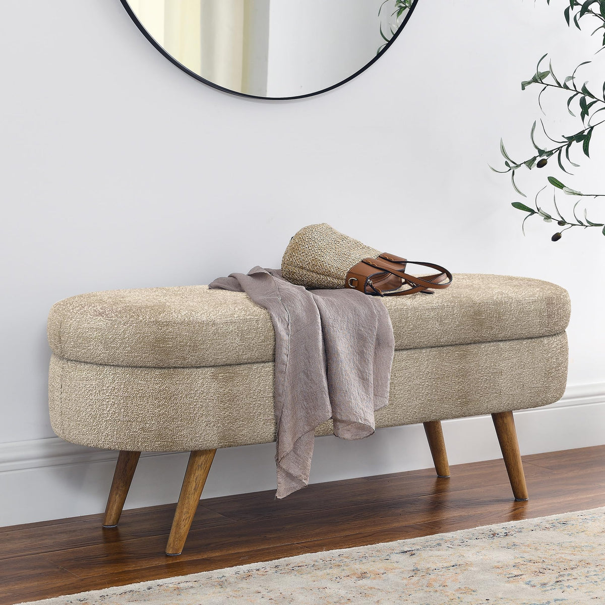 Oval Storage Bench with Rubber Wood Legs Gray J251