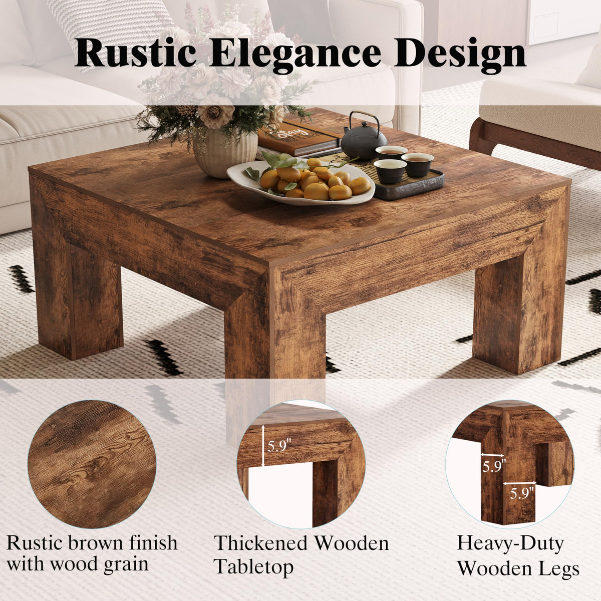 35" Wooden Square Coffee Table I159