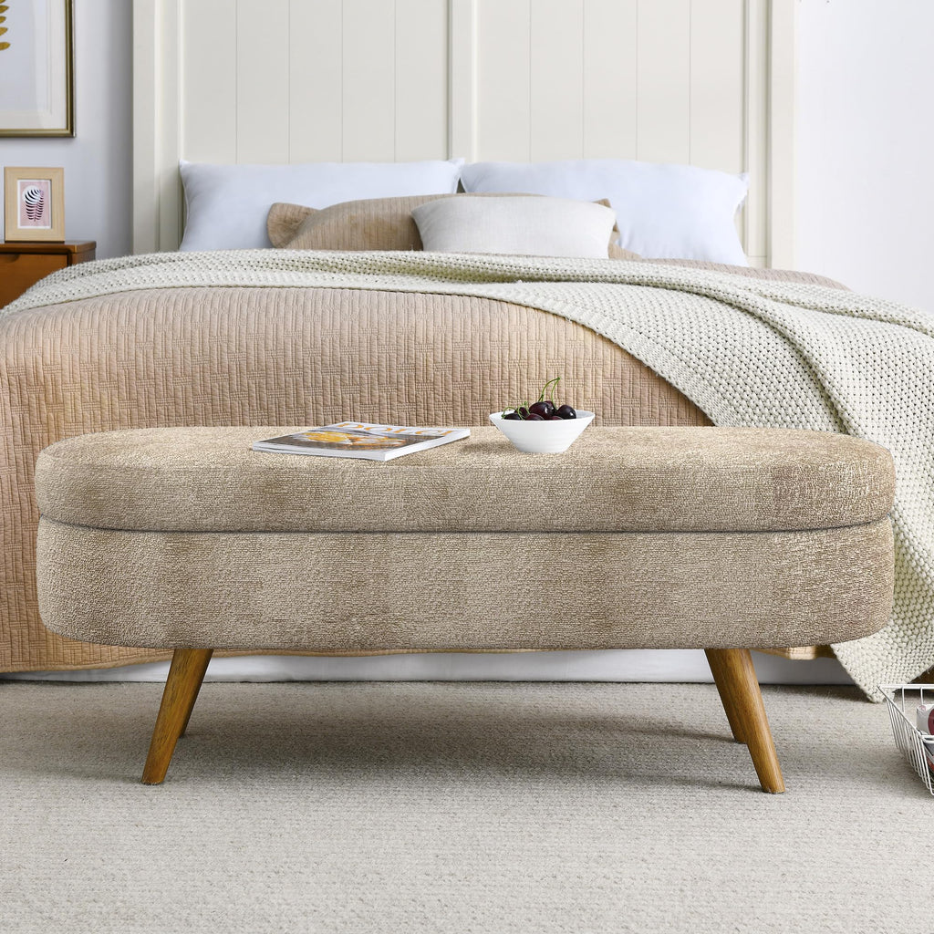 Oval Storage Bench with Rubber Wood Legs Gray J251