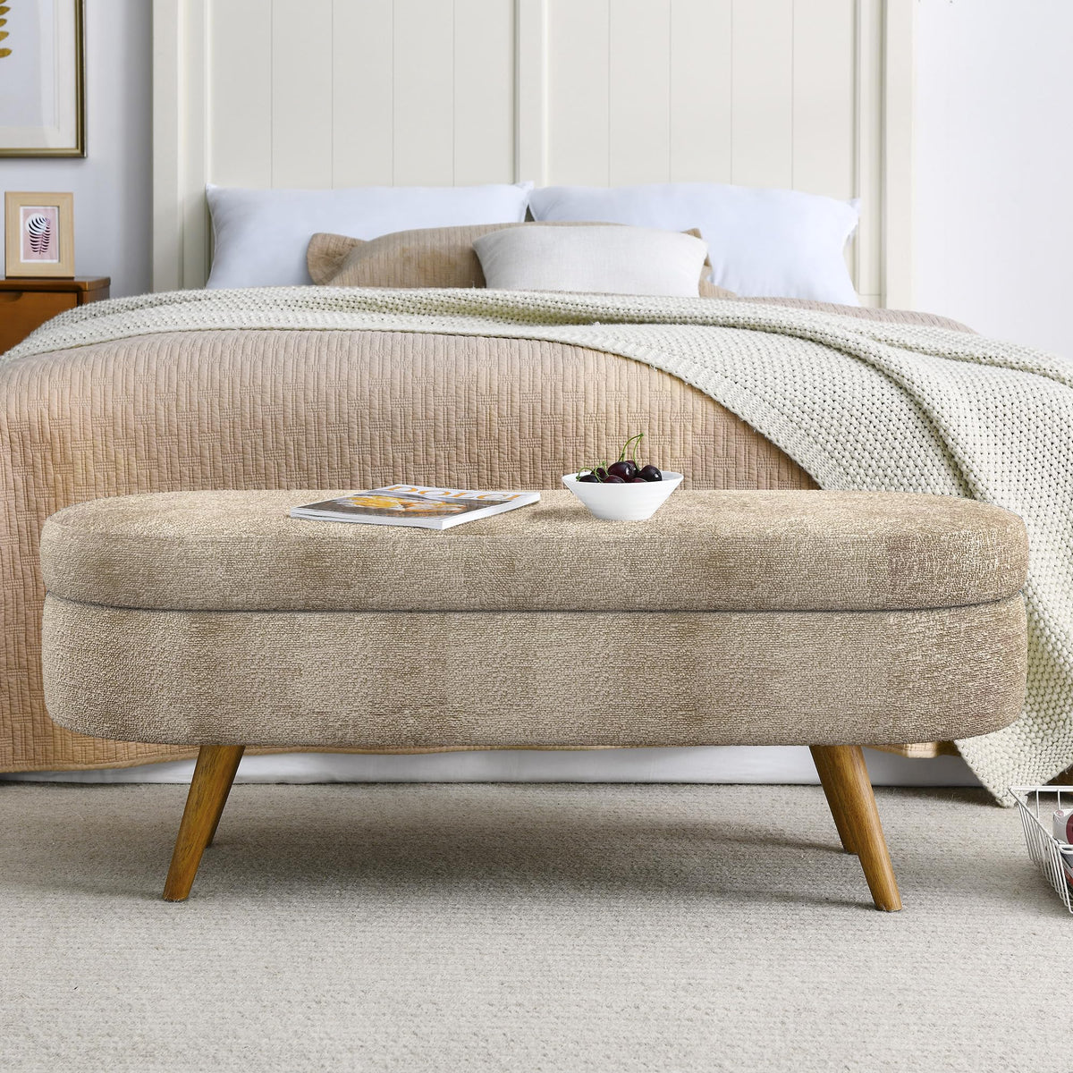 Oval Storage Bench with Rubber Wood Legs Gray J251