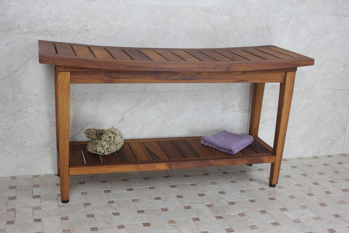 36" Teak Shower Bench with Shelf U371991
