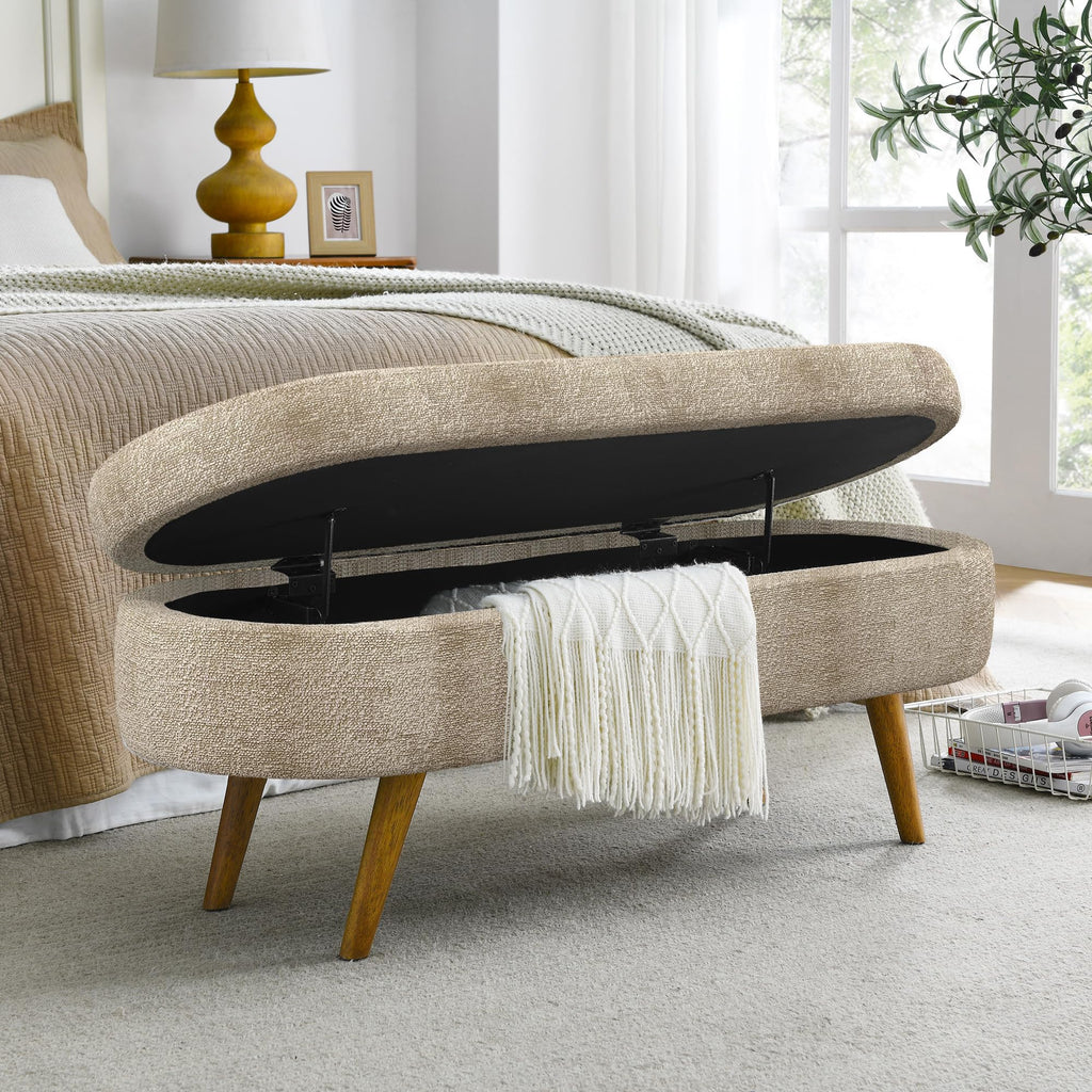 Oval Storage Bench with Rubber Wood Legs Gray J251