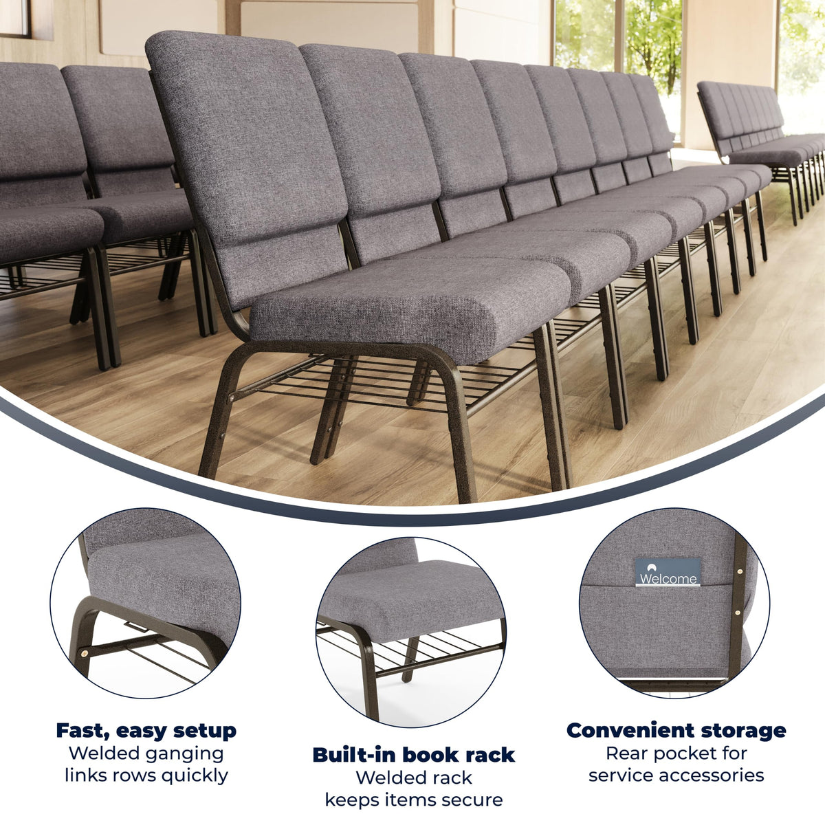 Gray Fabric Church Chair F788